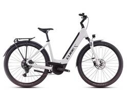 Bicicleta eléctrica híbrida Cube Touring Hybrid ONE 500 de fácil acceso, algodón y negro