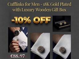 Elegant Cufflinks for Men – Chapados en Oro de 18K con Caja de Regalo de Madera de Lujo